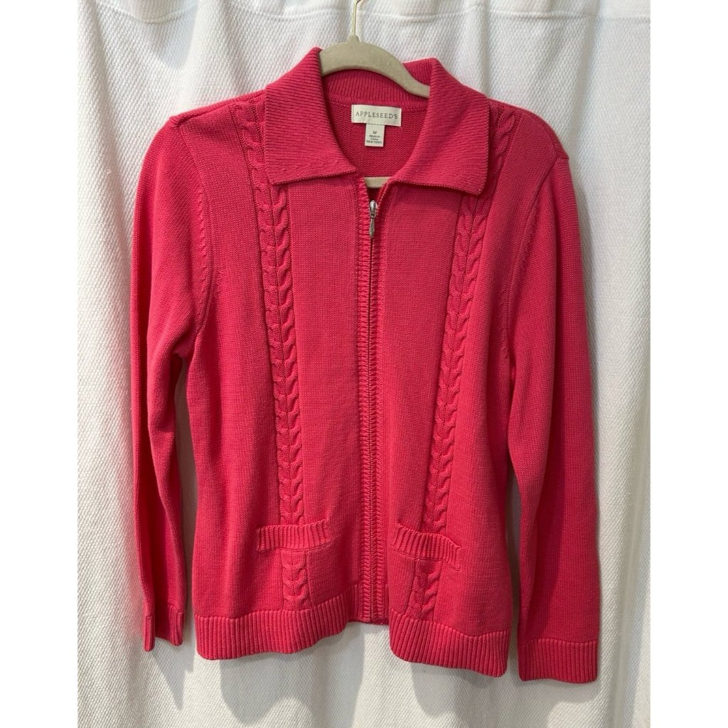 Appleseeds Pink Zip Up Sweater Cardigan Size Medium